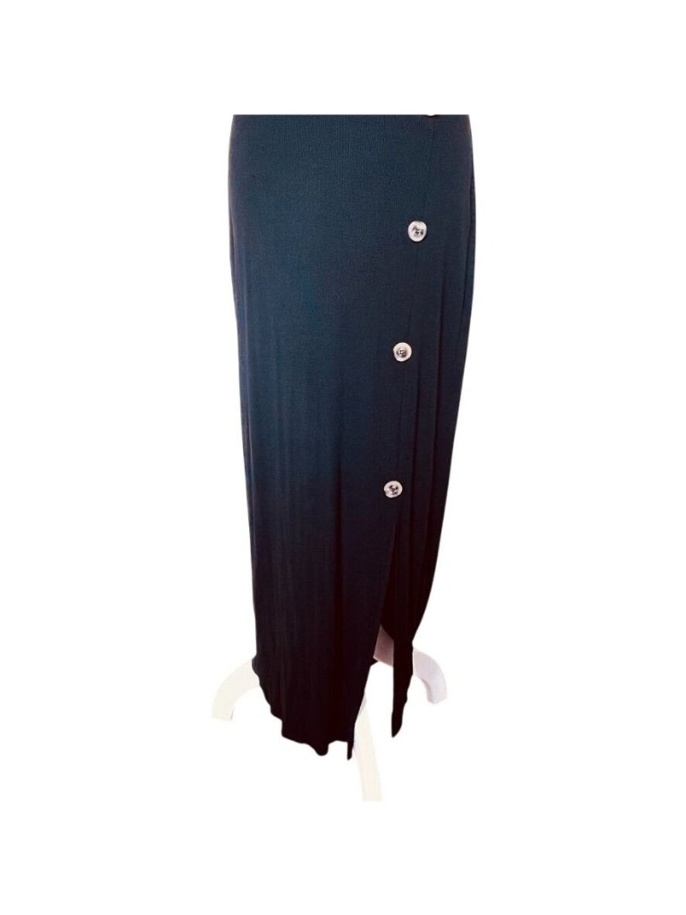 Black Ribbed Womens L Midi Dress Soft Stretch Minimalist Quiet Luxury Old Money - Picture 4 of 13